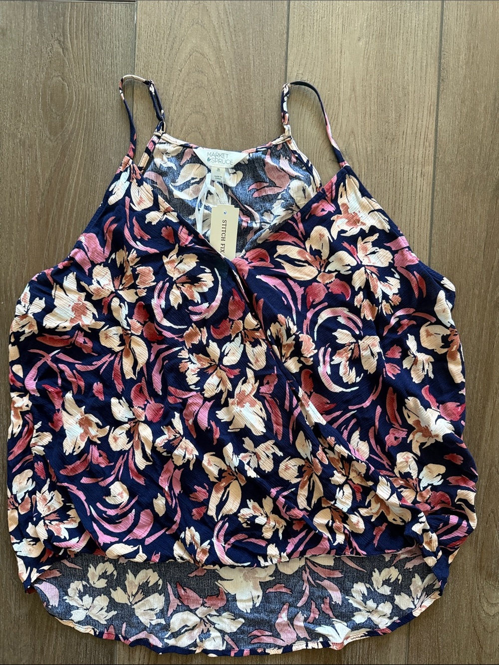 Market & Spruce Navy Floral Spaghetti-Strap Cami